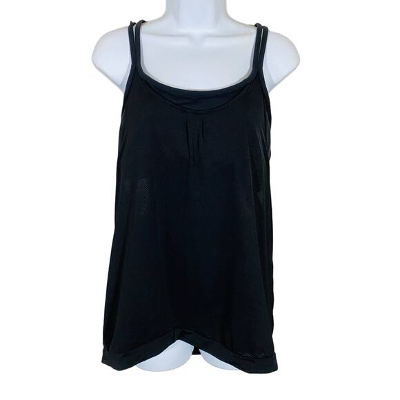 Athleta Energize Mesh Layer Tank Built In Bra Criss Cross Back Strap Black Sz S* - Picture 2 of 13